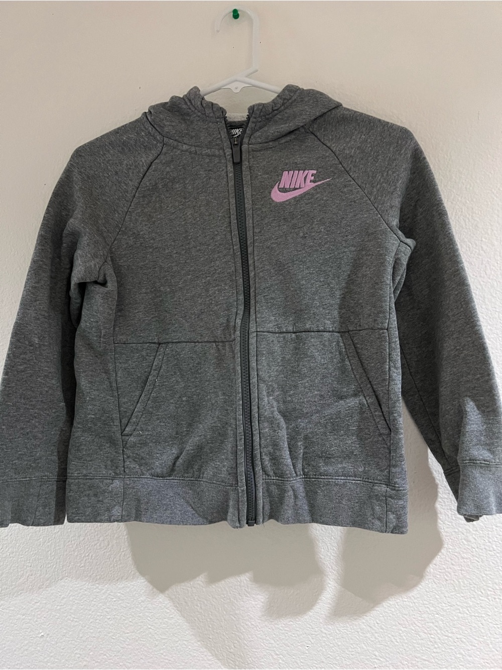 Nike Kids Gray Full-Zip Hoodie with Pink Logo